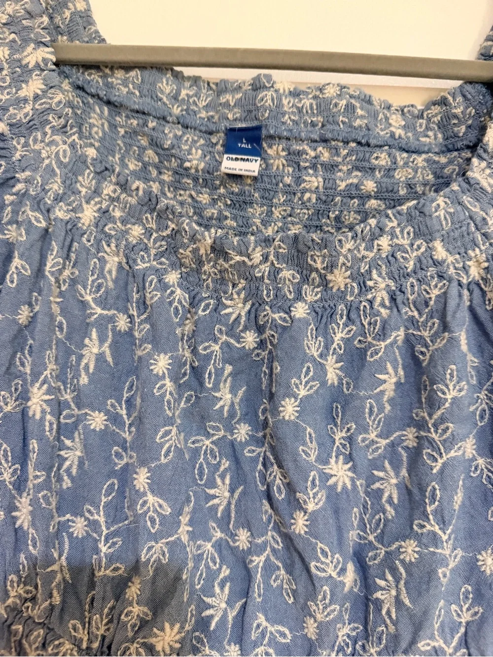Old Navy Blue Floral Embroidered Peasant Blouse